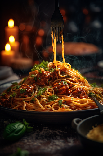 AI数字艺术高清意大利面食物美食摄影图片