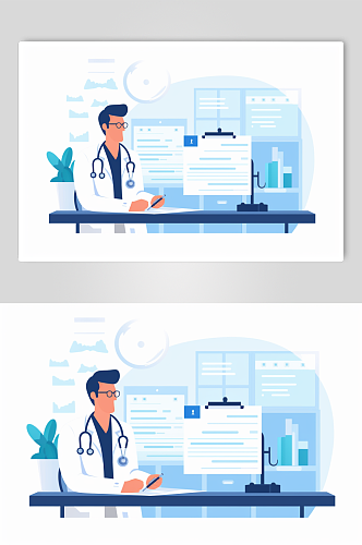 AI数字艺术扁平化医疗医生会议人物插画