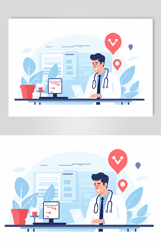 AI数字艺术扁平化医疗医生会议人物插画