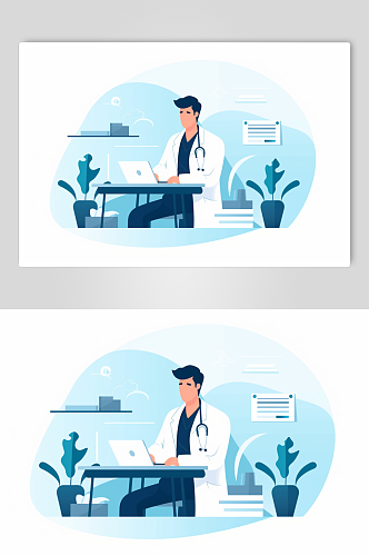 AI数字艺术扁平化医疗医生会议人物插画