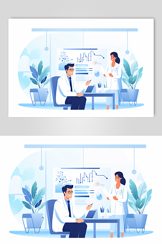 AI数字艺术扁平化医疗医生会议人物插画