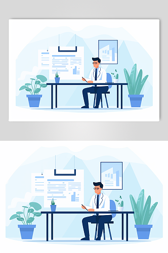 AI数字艺术扁平化医疗医生会议人物插画