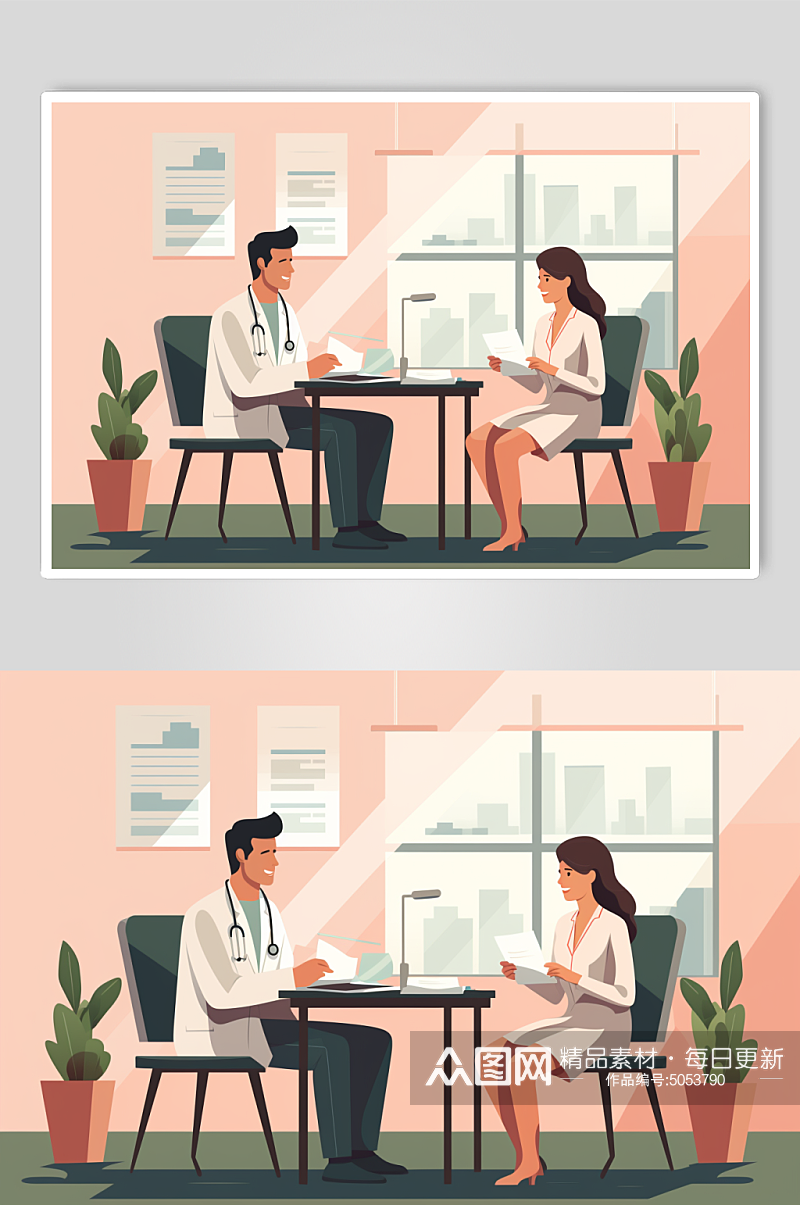 AI数字艺术扁平化医疗医生会议人物插画素材