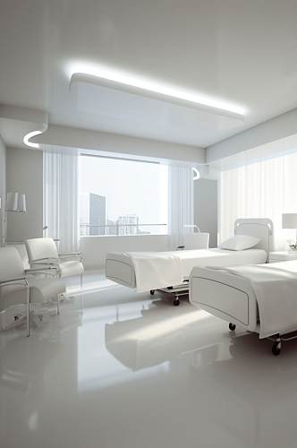AI数字艺术简洁多人病房医院场景摄影图片