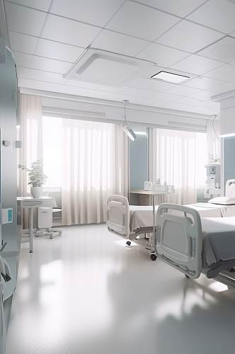 AI数字艺术简洁多人病房医院场景摄影图片