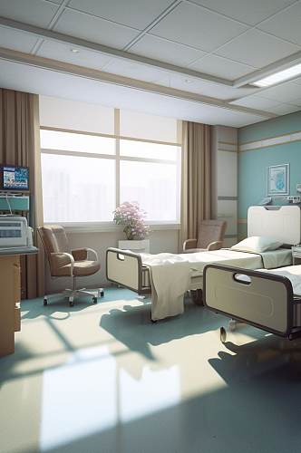 AI数字艺术极简多人病房医院场景摄影图片