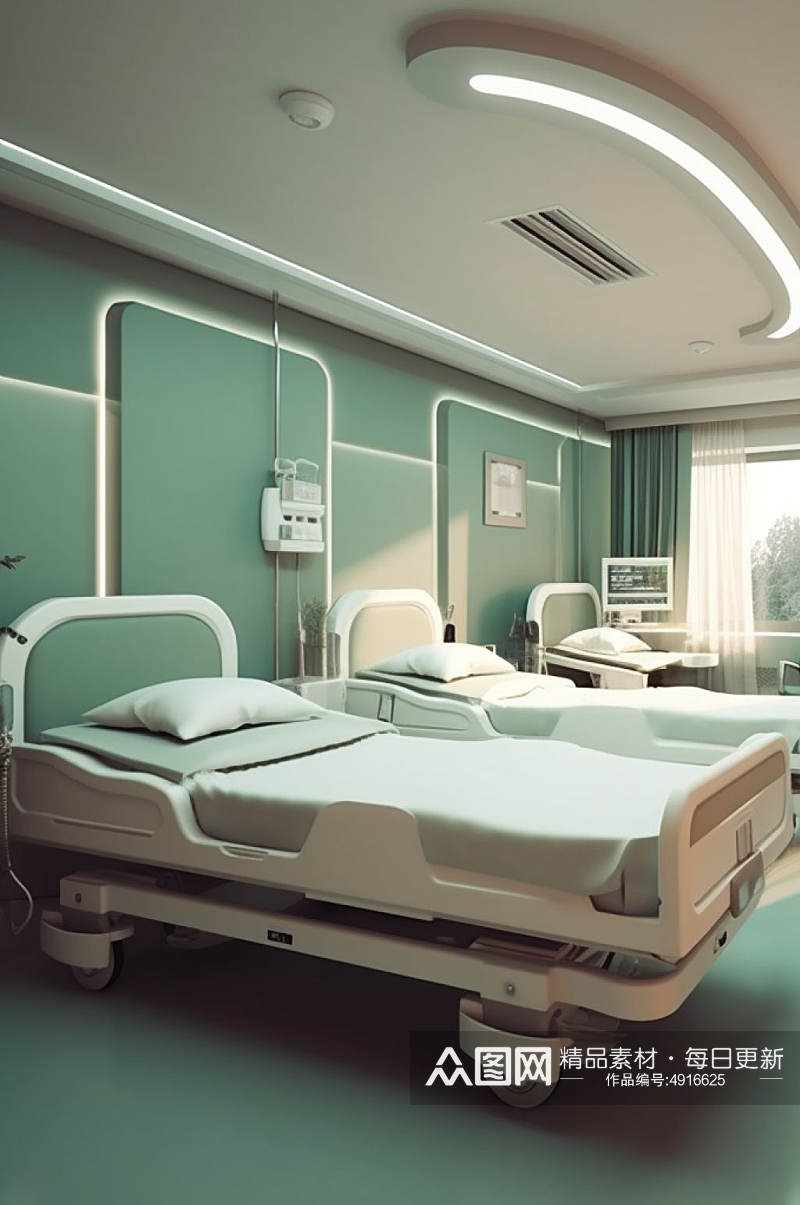AI数字艺术极简多人病房医院场景摄影图片素材