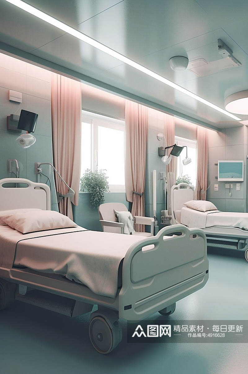 AI数字艺术极简多人病房医院场景摄影图片素材