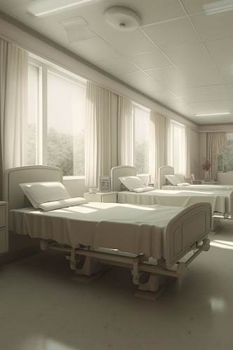AI数字艺术极简多人病房医院场景摄影图片