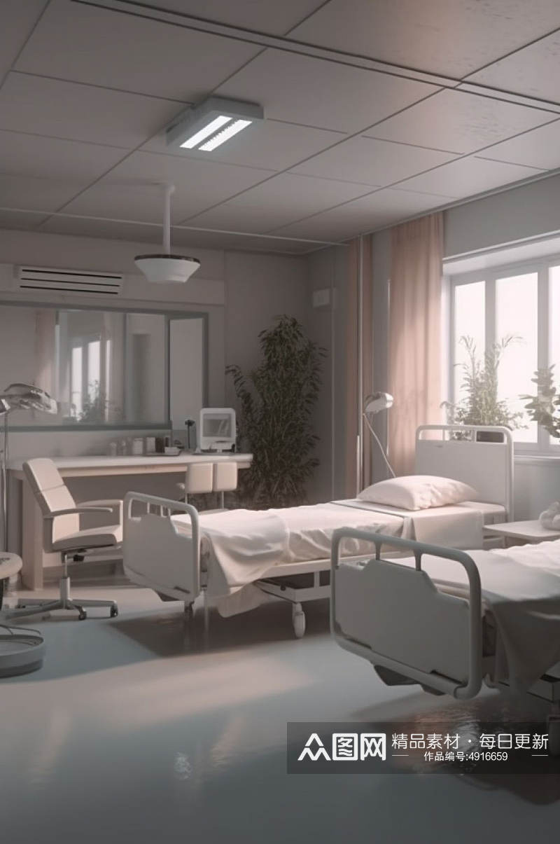 AI数字艺术高清多人病房医院场景摄影图片素材