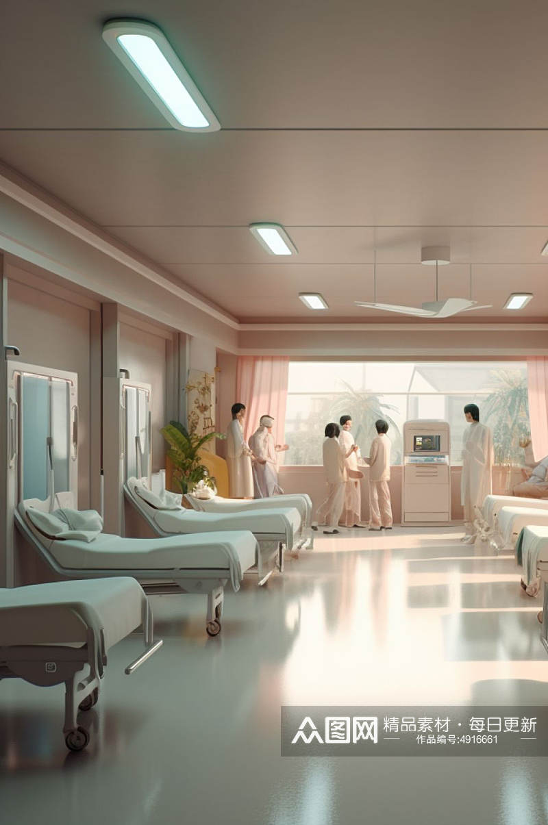 AI数字艺术高清多人病房医院场景摄影图片素材