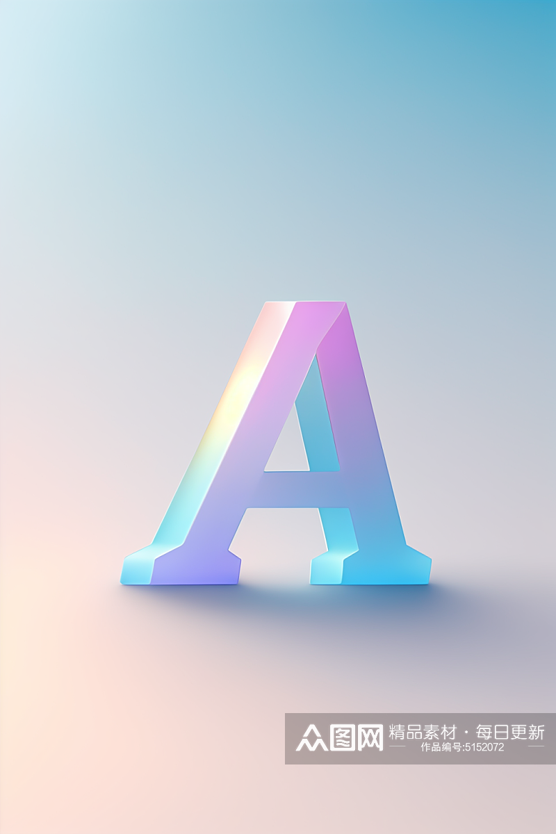 AI数字艺术A字蓝色磨砂玻璃英文字体素材
