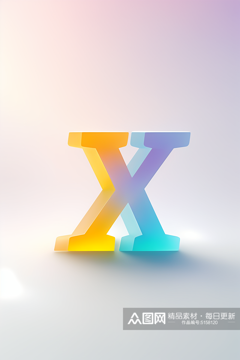AI数字艺术X字渐变色磨砂玻璃英文字体素材