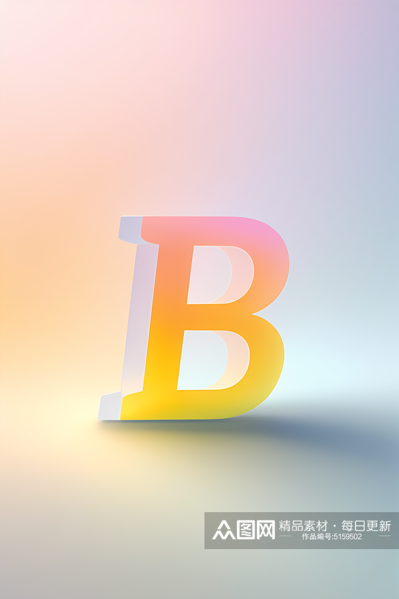 AI数字艺术B字渐变色磨砂玻璃英文字体素材下载-众图网