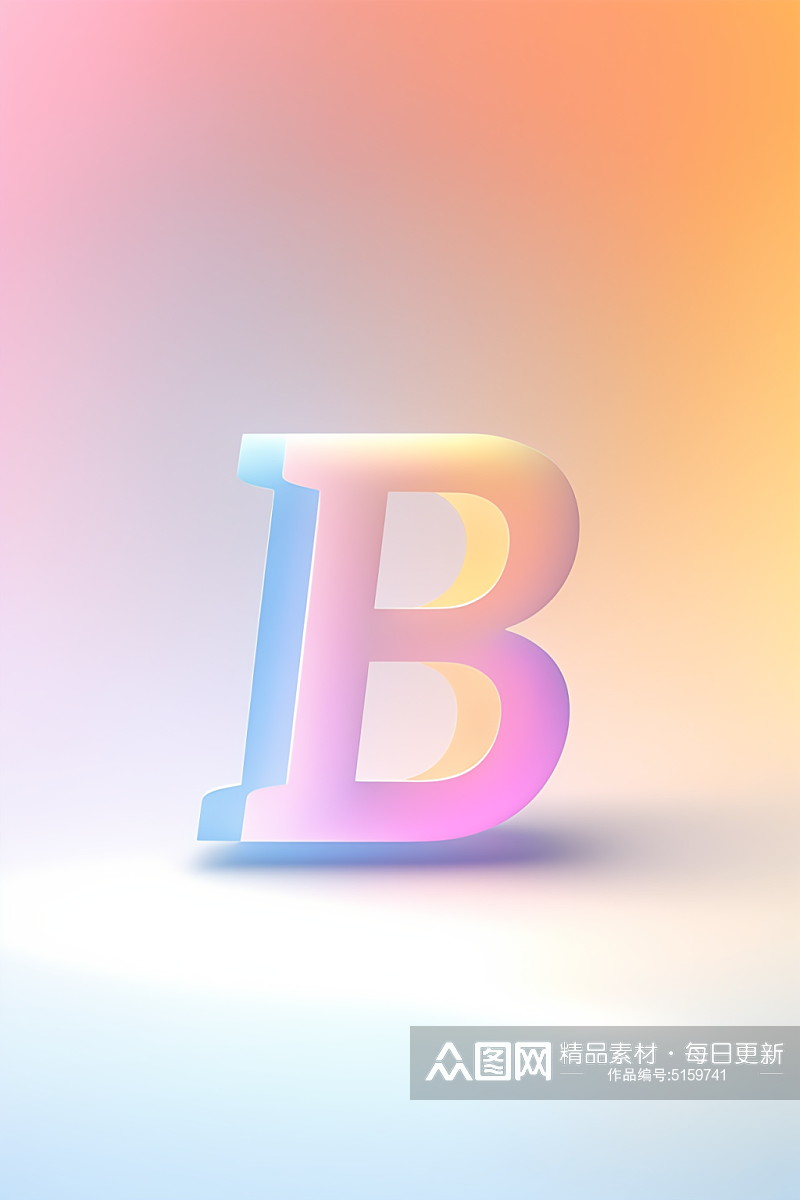 AI数字艺术B字渐变色磨砂玻璃英文字体素材下载-众图网