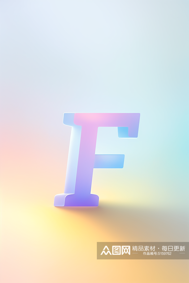 AI数字艺术F字渐变色磨砂玻璃英文字体素材