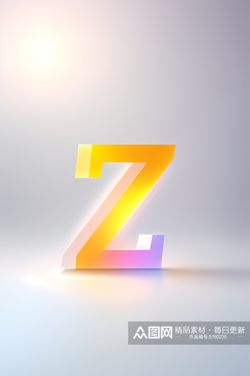 AI数字艺术Z字渐变色磨砂玻璃英文字体素材