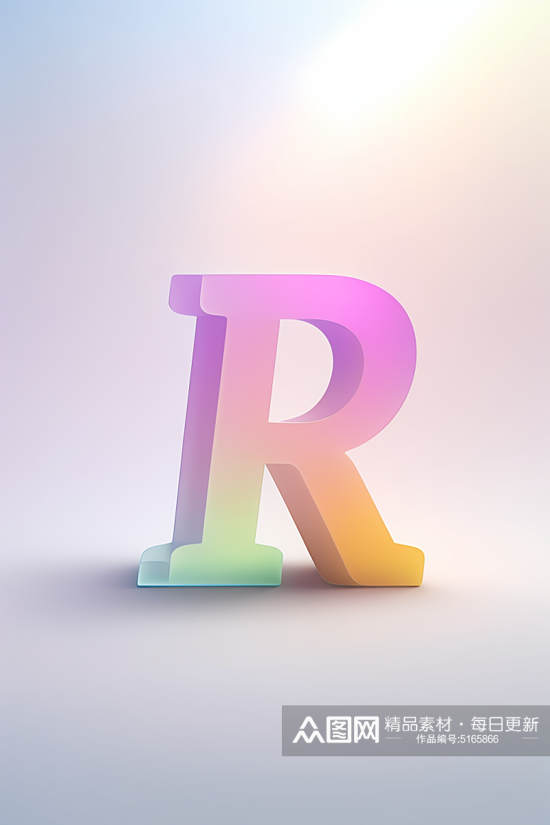 AI数字艺术R字渐变色磨砂玻璃英文字体素材下载-众图网