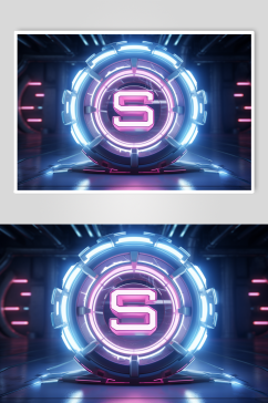 AI数字艺术霓虹光音箱模型元素