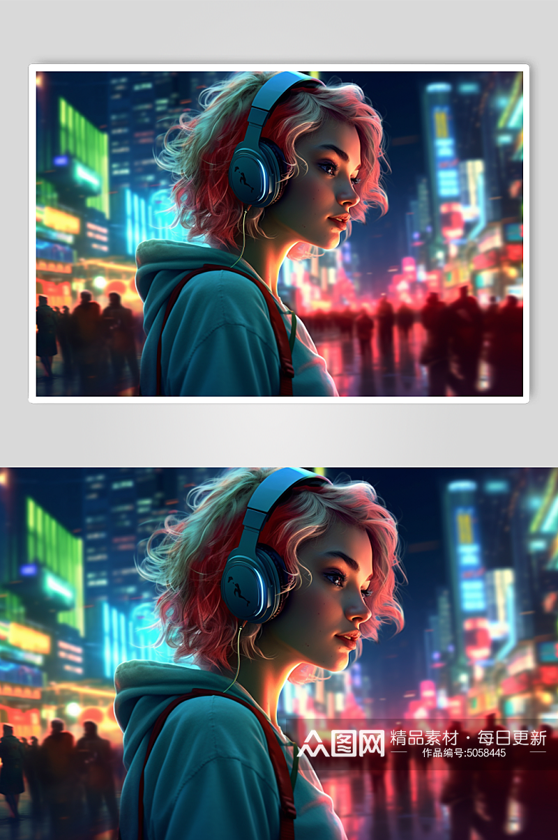 AI数字艺术听音乐的人模型素材