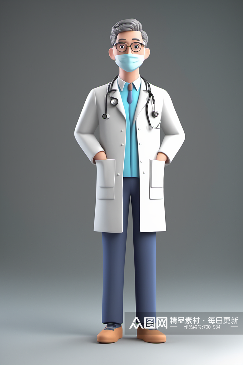 AI数字艺术医生卡通动画人物模型插图素材
