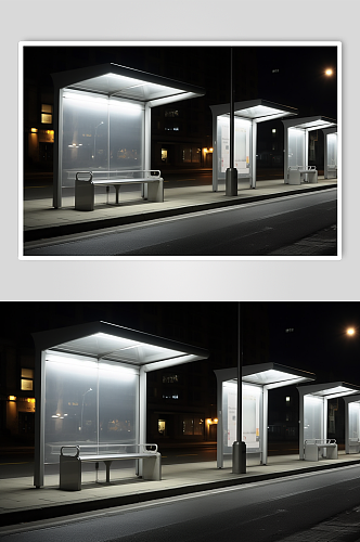 AI数字艺术公交站广告牌展板样机模型