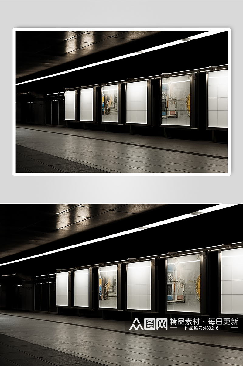 AI数字艺术地铁广告牌展板样机模型素材