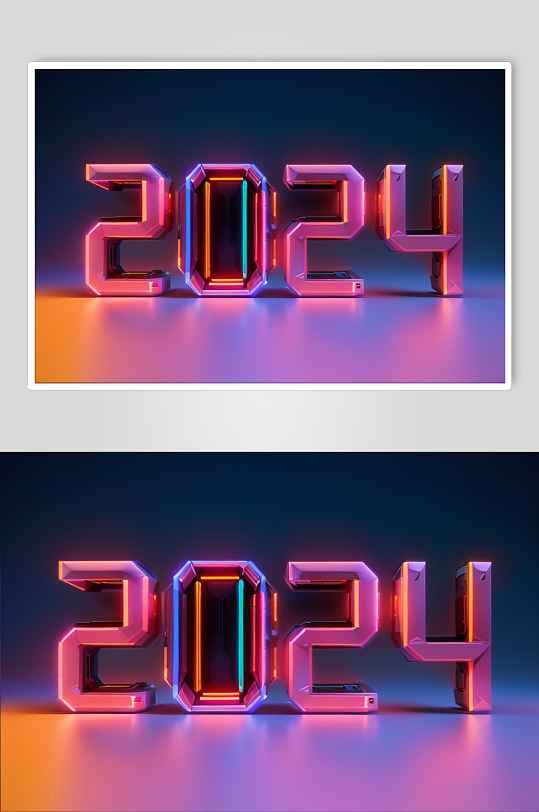 AI数字艺术2024元旦新年艺术字立体透明字模型