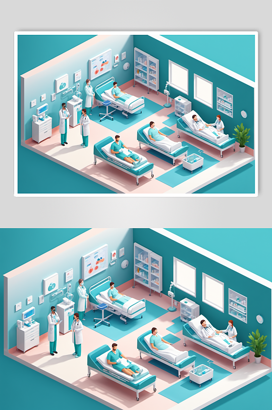 AI数字艺术医疗医院2.5D场景模型