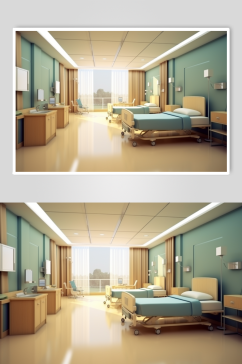 AI数字艺术医疗病房医院场景摄影图
