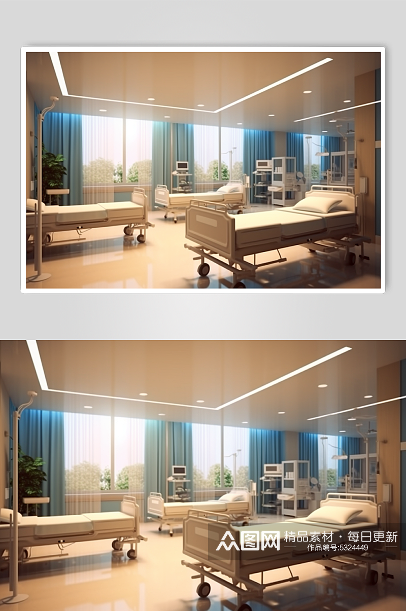 AI数字艺术医疗病房医院场景摄影图素材