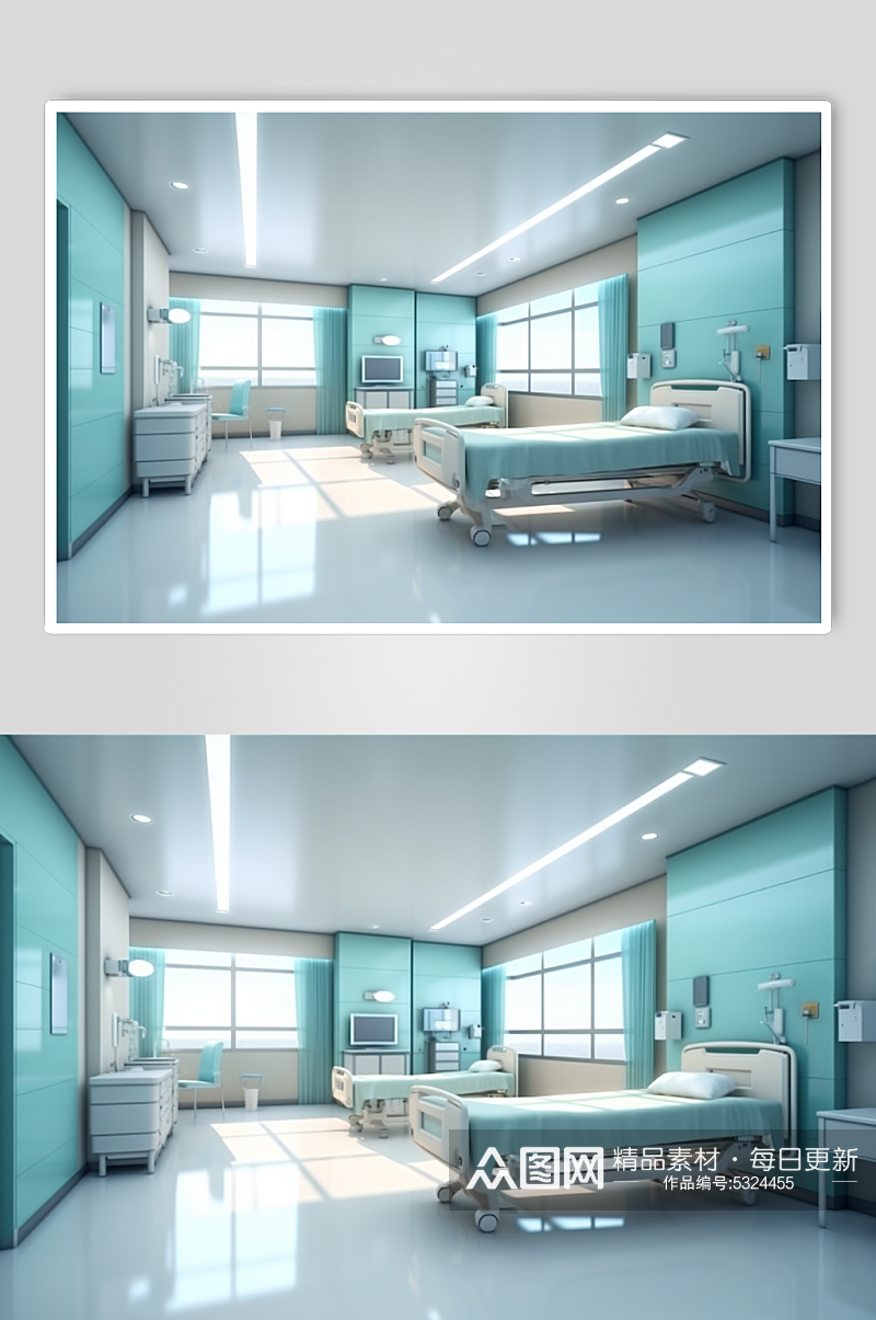 AI数字艺术医疗病房医院场景摄影图素材