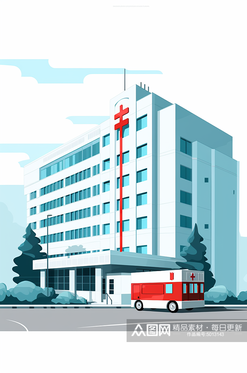 AI数字艺术城市医院大楼建筑插画素材