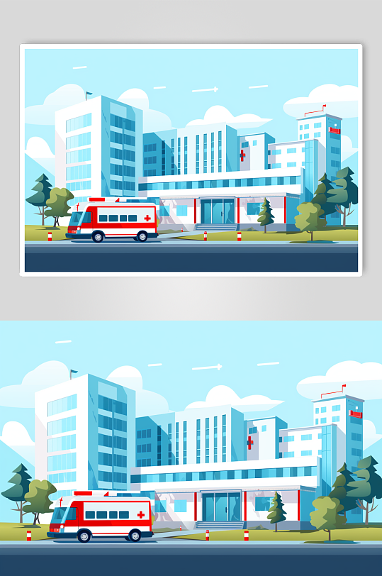 AI数字艺术城市医院大楼建筑插画