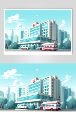 AI数字艺术城市医院大楼建筑插画
