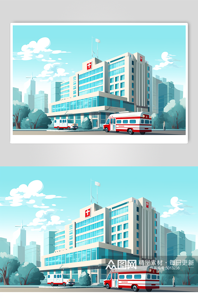 AI数字艺术城市医院大楼建筑插画素材