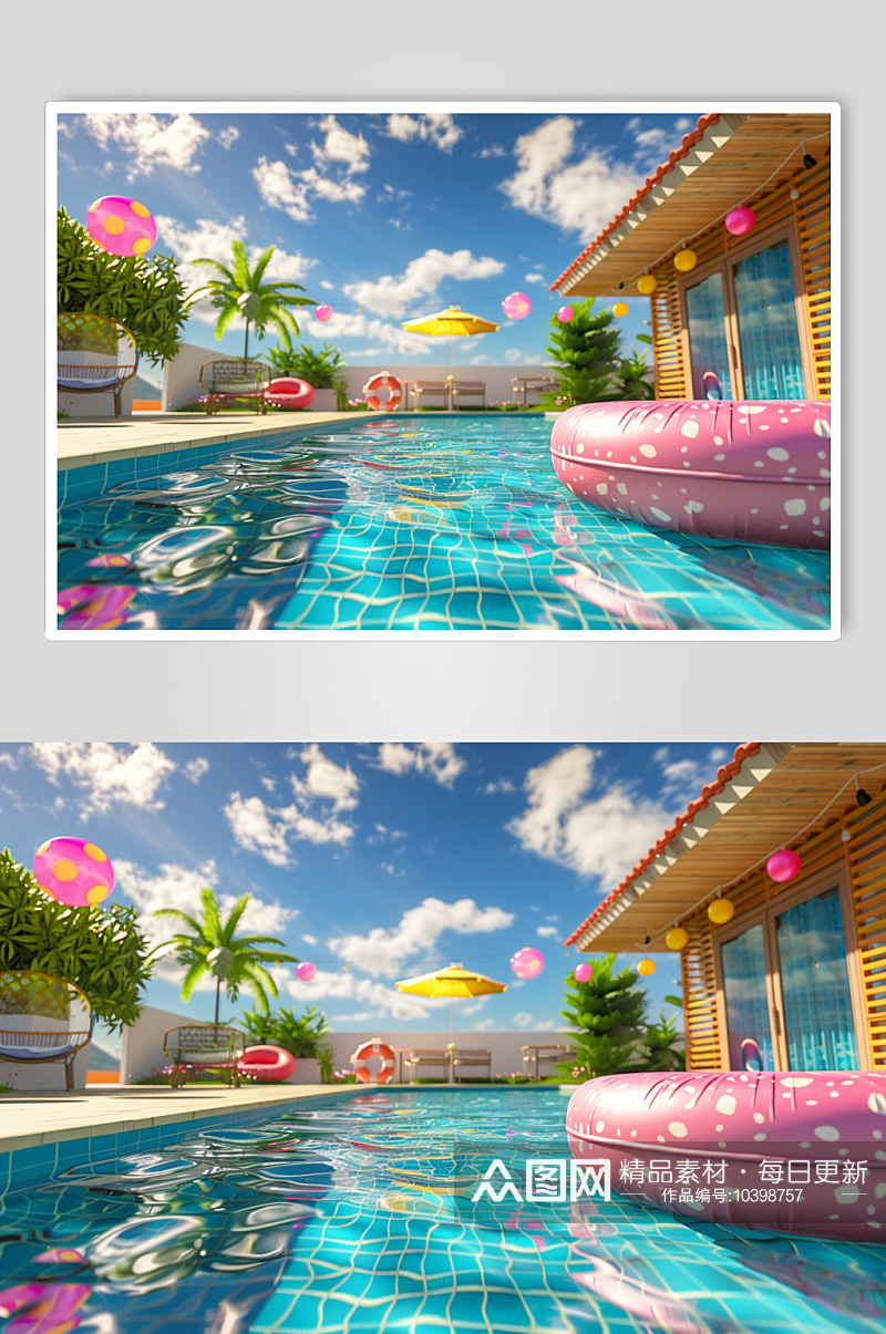 AI数字艺术夏季泳池电商C4D模型场景素材
