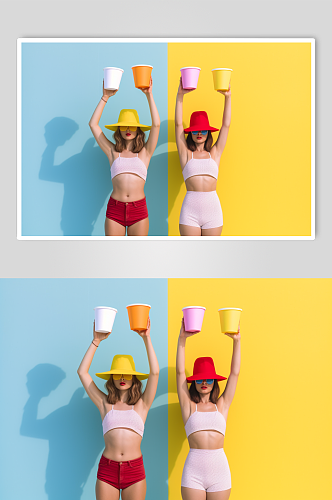 AI数字艺术夏季旅游泳装人物背影摄影图片
