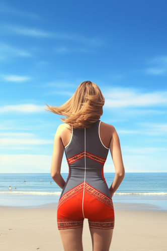 AI数字艺术夏季旅游泳装人物背影摄影图片