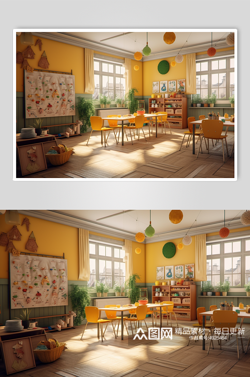 AI数字艺术简约高清幼儿园教室摄影图片素材