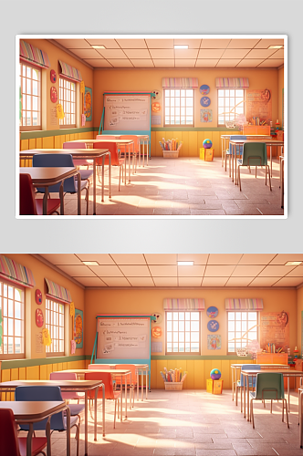 AI数字艺术清新简洁幼儿园教室摄影图片