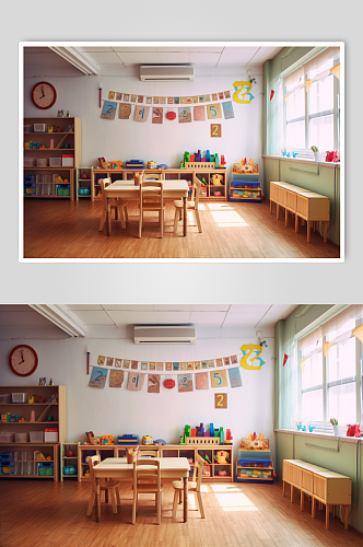 AI数字艺术幼儿园教室摄影图