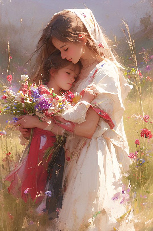 AI数字艺术母亲节油画风插画-众图网