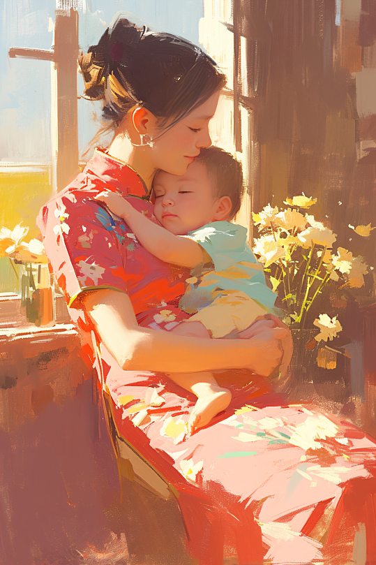 AI数字艺术母亲节油画风插画-众图网