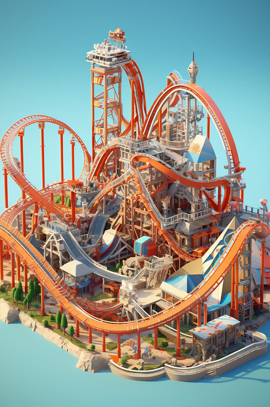 AI数字艺术儿童节游乐园场景模型-众图网