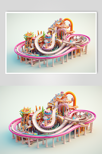 AI数字艺术儿童节游乐园场景模型
