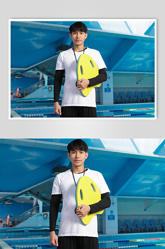 夏日男生手拿浮板游泳男教练人物摄影图片