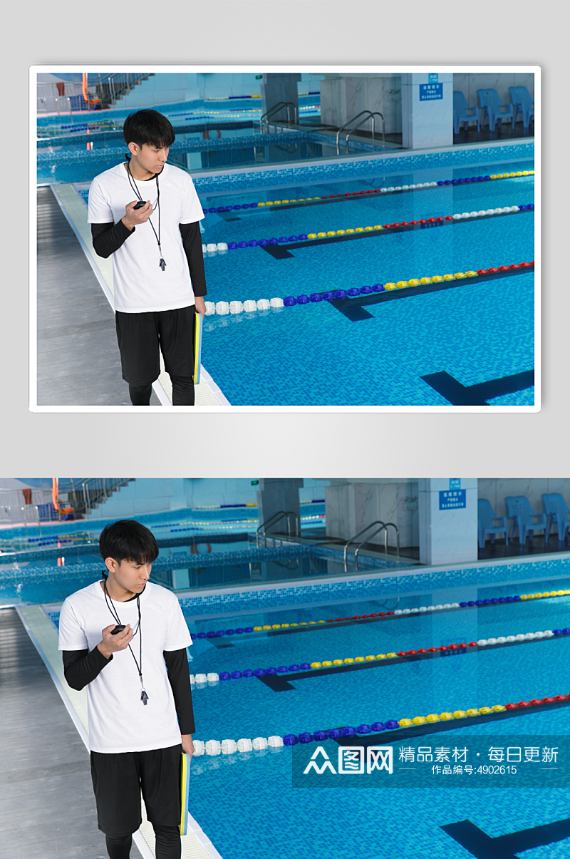 夏日男生吹哨游泳男教练人物摄影图片素材