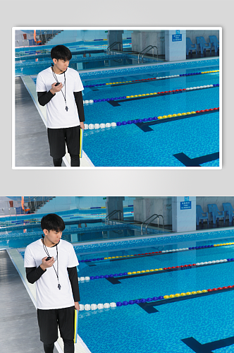 夏日男生吹哨游泳男教练人物摄影图片