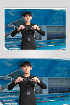 夏日男生手拿泳镜游泳男教练人物摄影图片